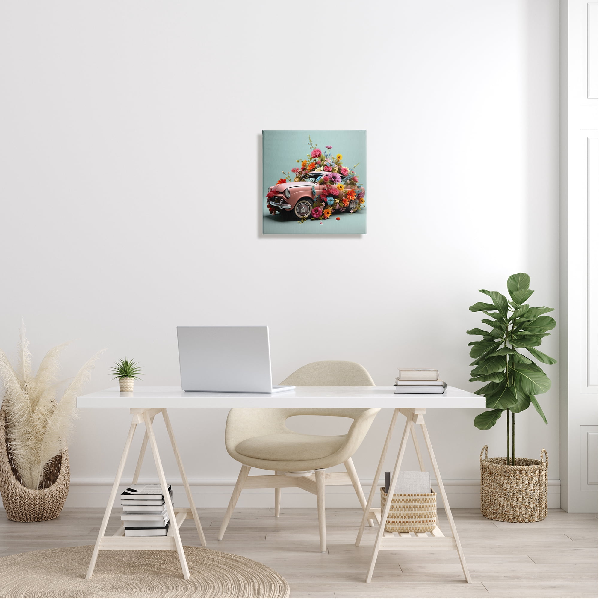 Stupell Industries Avant Garde Car Bouquet Transportation Painting Gallery Wrapped Canvas Art Print Wall Art, 17 x 17