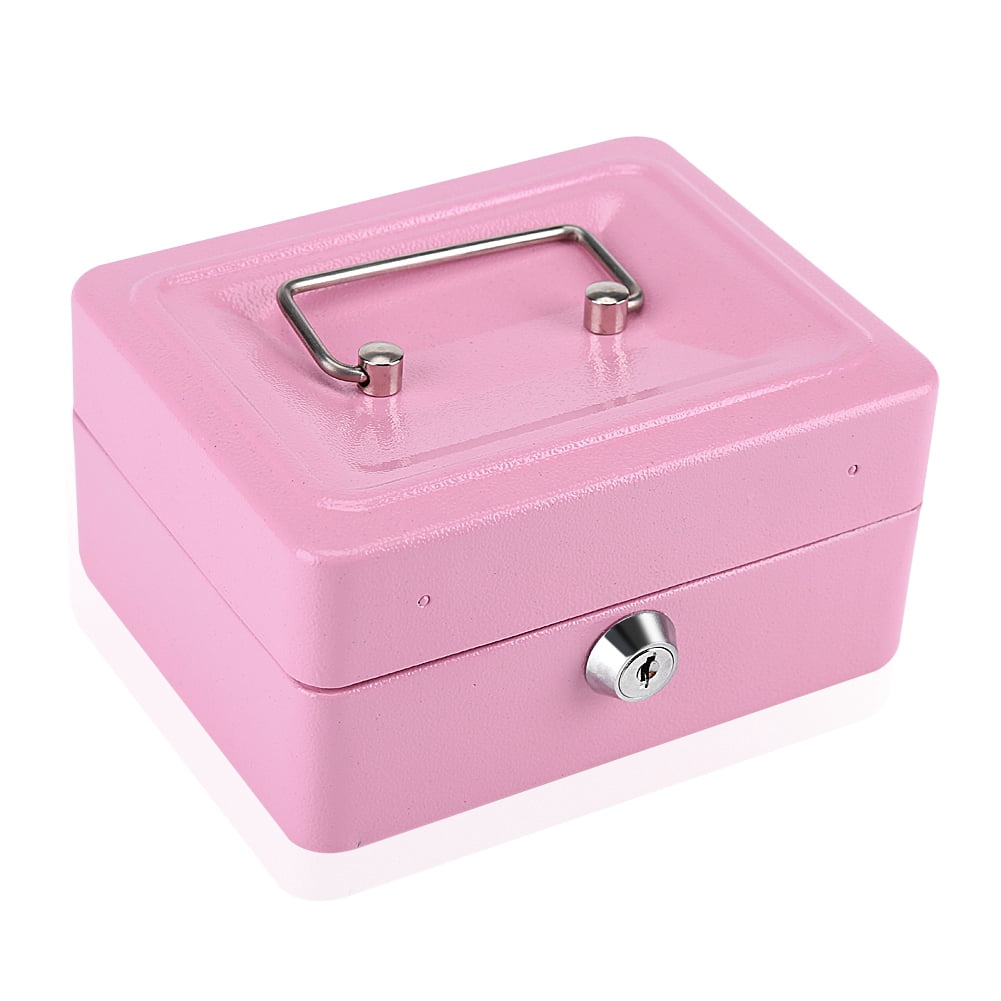 Petty Cash Money Storage Box Mini Portable Steel Lockable Coin Cash Safe Security Box (Pink