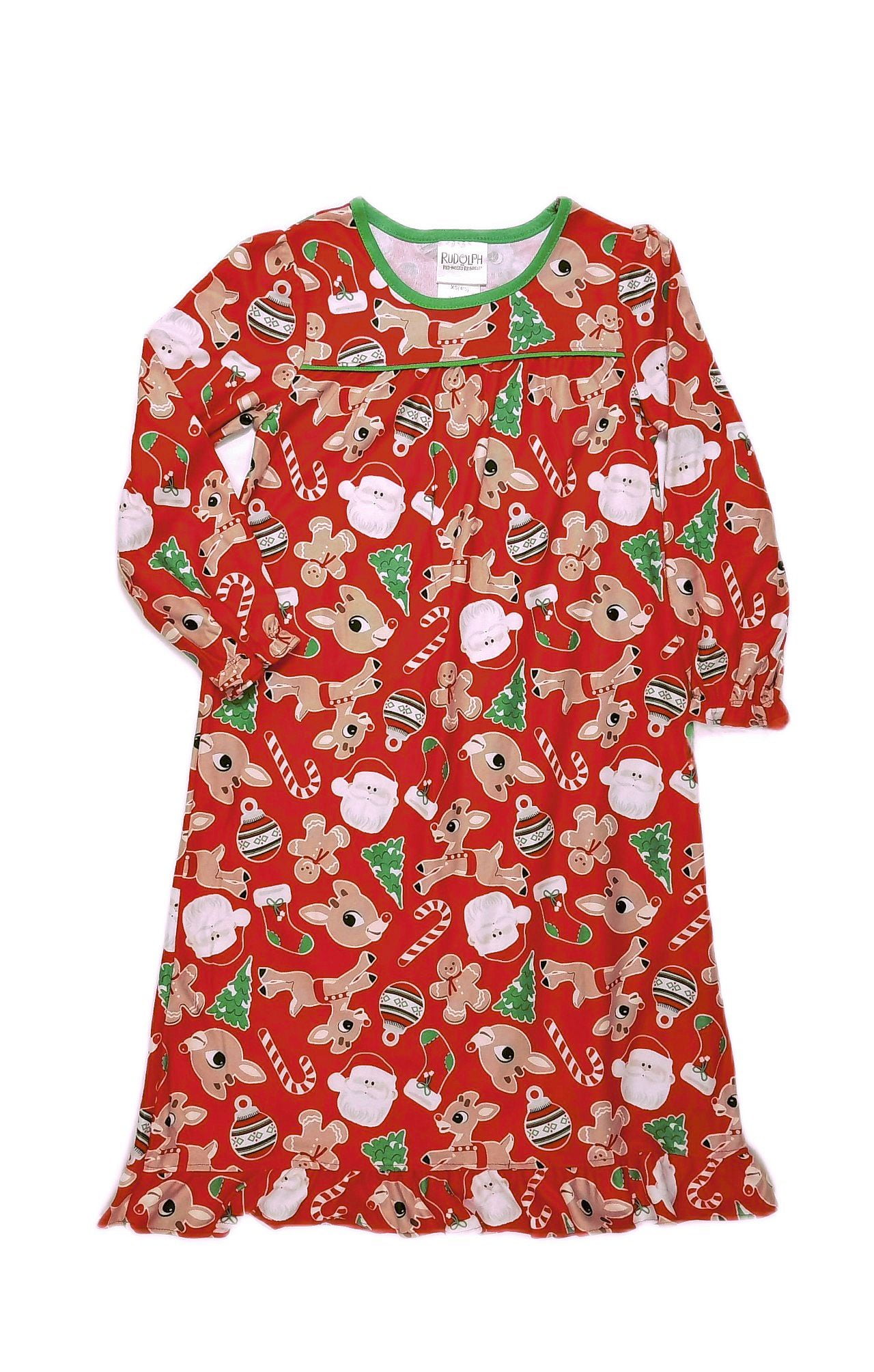 white christmas dresses Rudolph Embroidered Red Stripe Nightgown by Sweet Dreams - Girls Pajamas main image 1