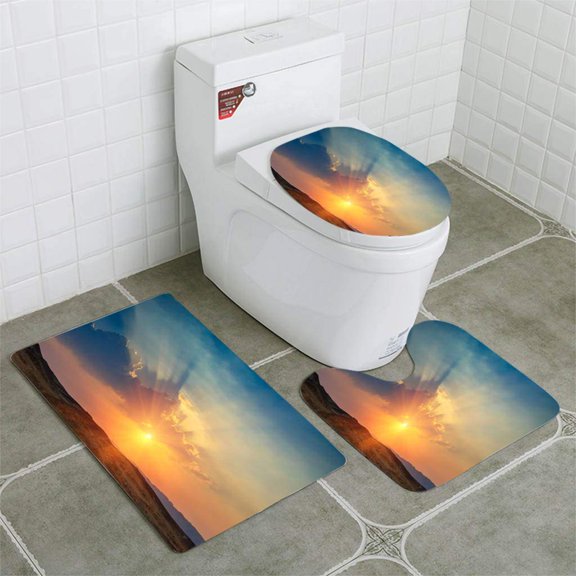 GOHAO Landscape Beautiful Sunset in Desert Sinai Peninsula 3 Piece Bathroom Rugs Set Bath Rug Contour Mat and Toilet Lid Cover