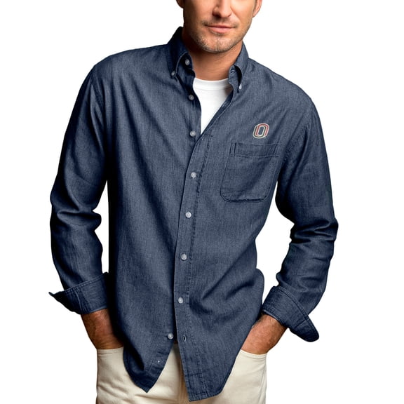 Men's Blue Nebraska Omaha Mavericks Hudson Denim Long Sleeve Button-Down Shirt