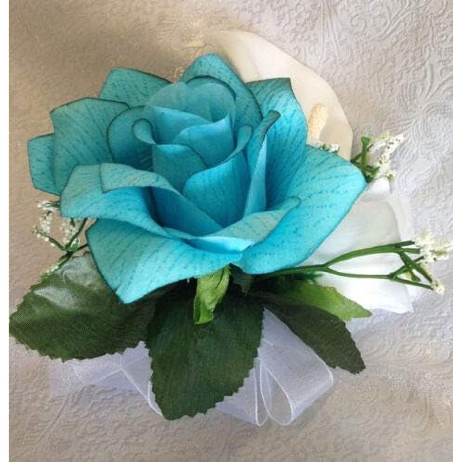 Teal Turquoise Corsages Pinon Mother Wedding Prom Silk Flowers Rose