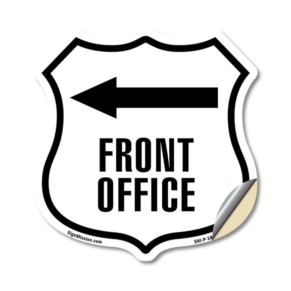 Front Office Left (2 Pack) 18 inch X 18 inch Shield Shaped Heavy Duty 3.2 mil Vinyl Decals Weather Resistant Made in the USA