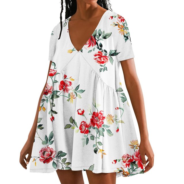 Vestido de Verano Casual, Vestido de Cuello en V sin Mangas Impreso Suelto Hecho de Poliéster Cómodo para el Uso Diario de Verano de Primavera, Vestido de Verano de Mujer