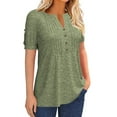 thumbnail image 2 of Short Sleeve V-neck Women Button Henley Blouse Tops Summer Pleated Casual Blouse Shirt, 2 of 4