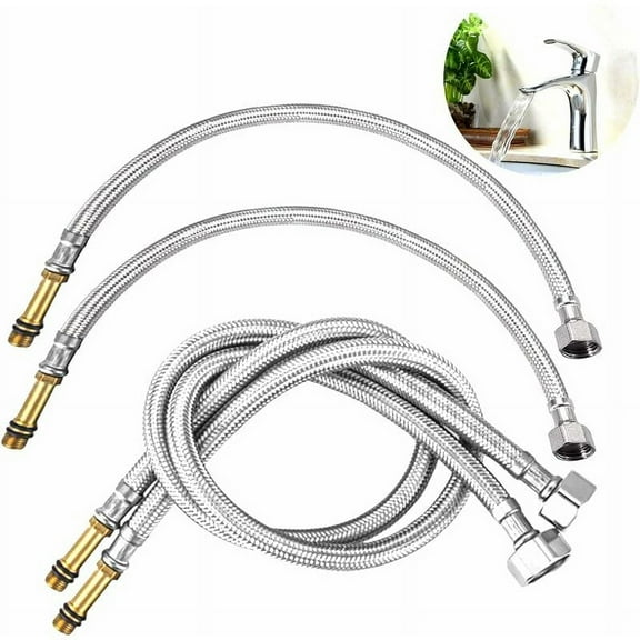 Chrome-plated Ends Waterline, Long Service Life Flexible Connection Hose 3/8-Inch Female Compression x M10 Male Connector, Stainless Steel Supply Hose for Most Standard Faucets