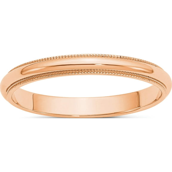 14K Rose Gold 3mm Milgrain Half-Round Wedding Band (Size 6.5) Made In United States rm030-6.5