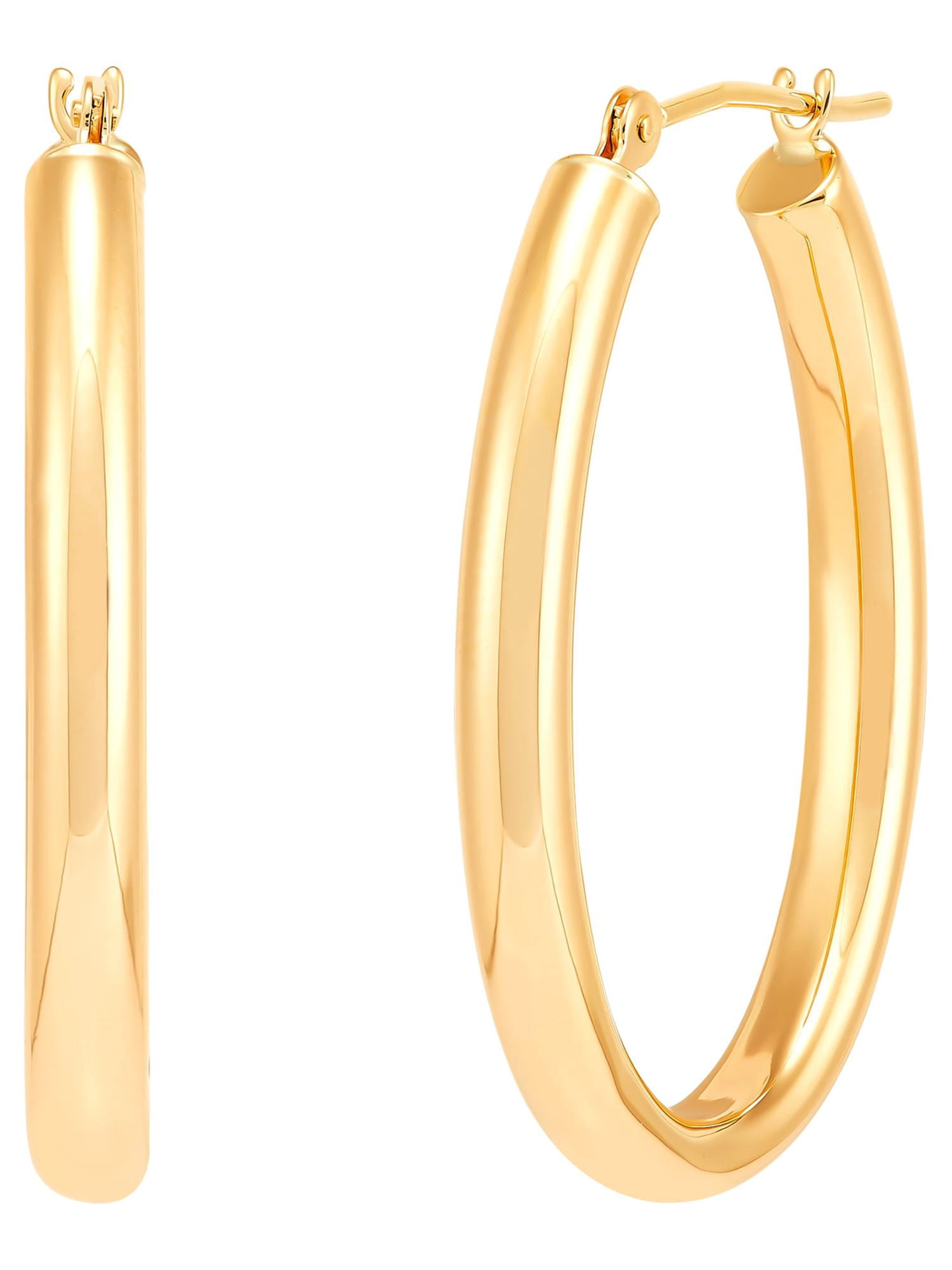 Brilliance Fine Jewelry 10K Yellow Gold 3MM X 20MM Hollow Oval Hoop Earrings