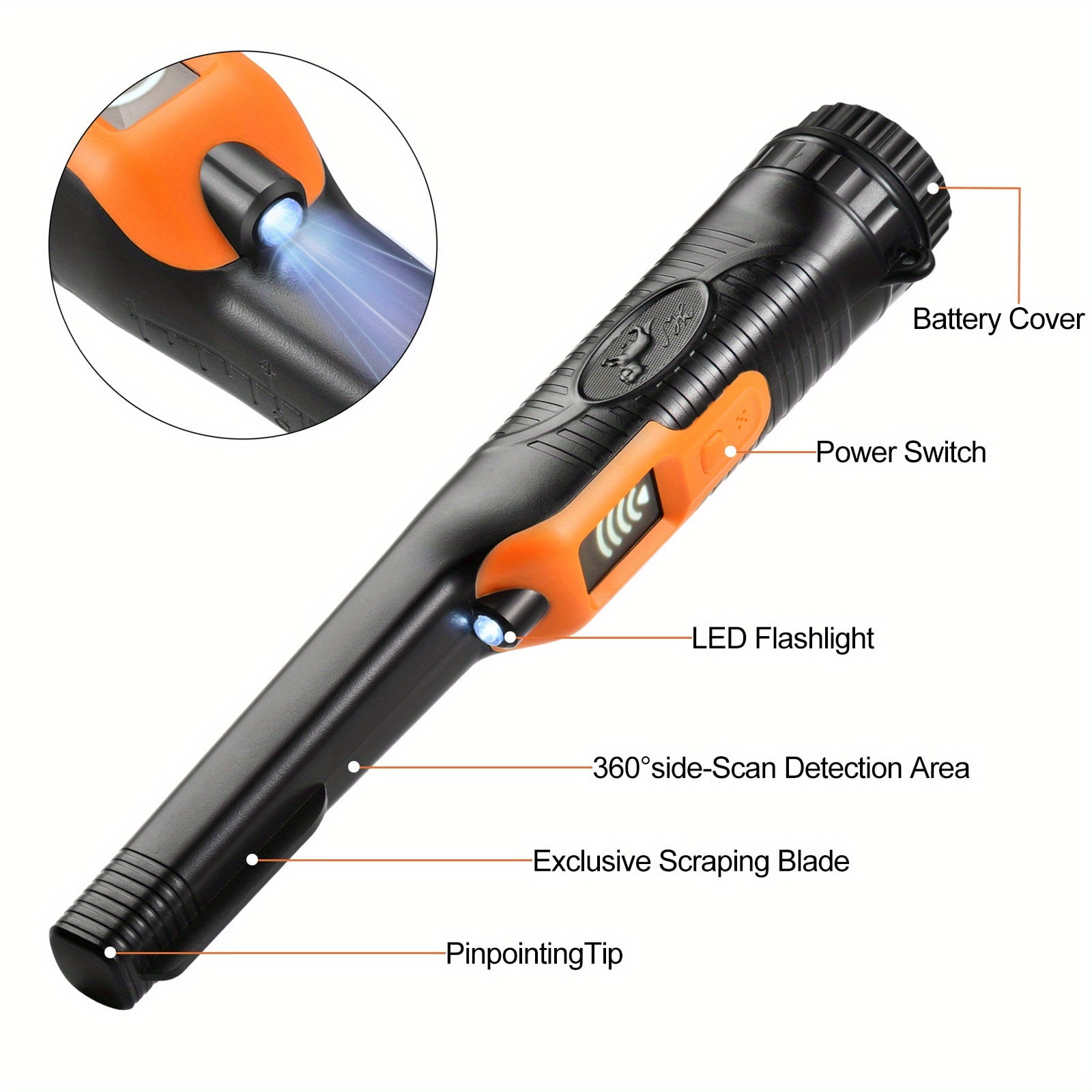Metal Detector Pinpointer, Professional Waterproof Handheld Pin Pointer Wand, 3 Modes Search Treasure Pinpointing Finder Probe with LCD Display 9V Battery Included
