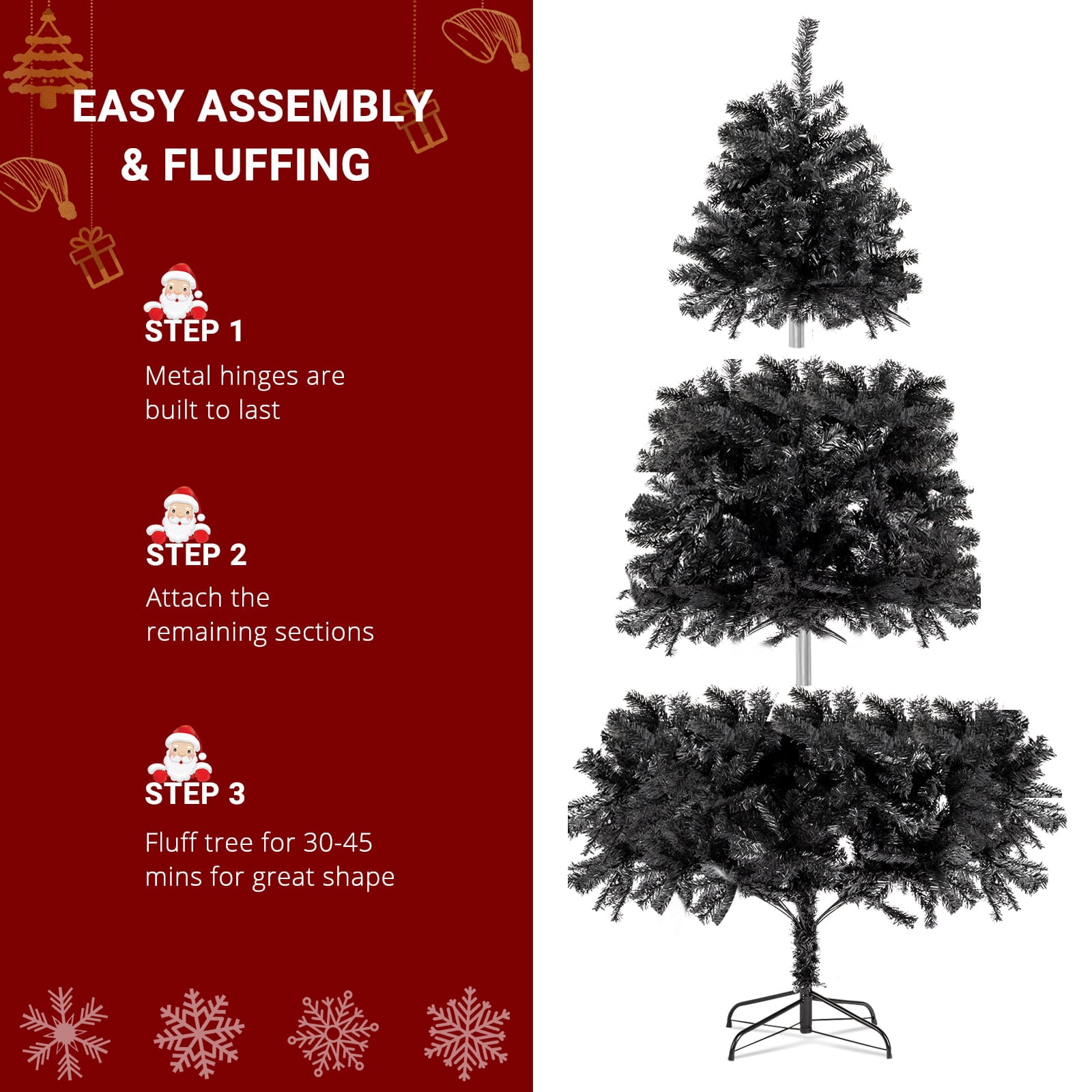 7 FT Artificial Christmas Tree, 1500 PVC Branch Tips and Sturdy Metal Stand, High-Quality Durable Tie Tree, Black