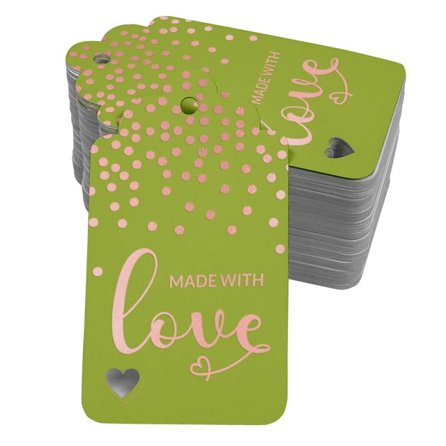 Inkdotpot 100 Pack Made With Love Text Favor Paper Tags Craft Real Rose Gold Foil Hang Tag