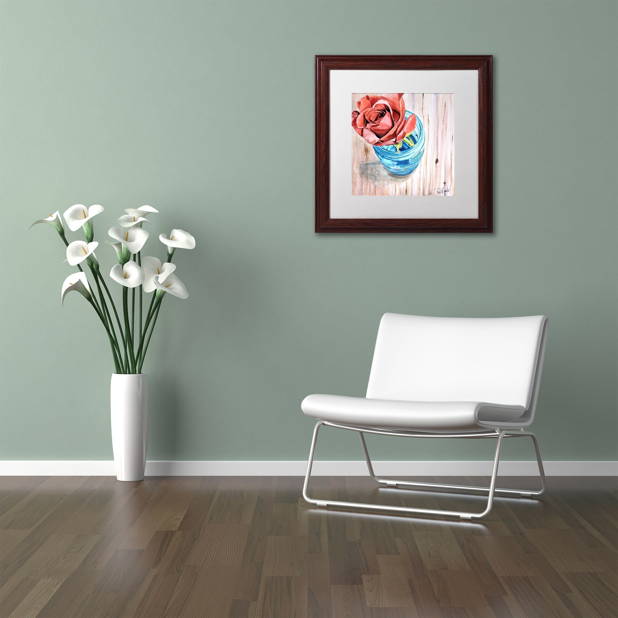 "Rose in Jar" Canvas Art by Jennifer Redstreake White Matte, Wood Frame