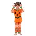 thumbnail image 1 of Argulvti Ensemble de Pyjamas Assortis pour la Famille, Haut à Manches Longues à Col Rond à Rayures d'Halloween avec Imprimé Citrouille + Pantalon Long pour Parents et Enfants, 1 of 9