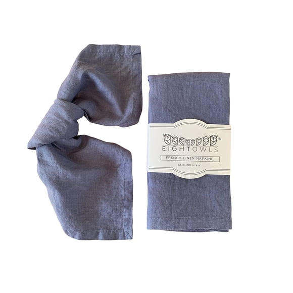Servilletas De Lino -100% Lino Francés - Servilletas De Tela De Lino Puro Lavadas A La Piedra - Tamaño 18 Pulgadas X 18 Pulgadas - Juego De 4 (Azul Rústico Suave)