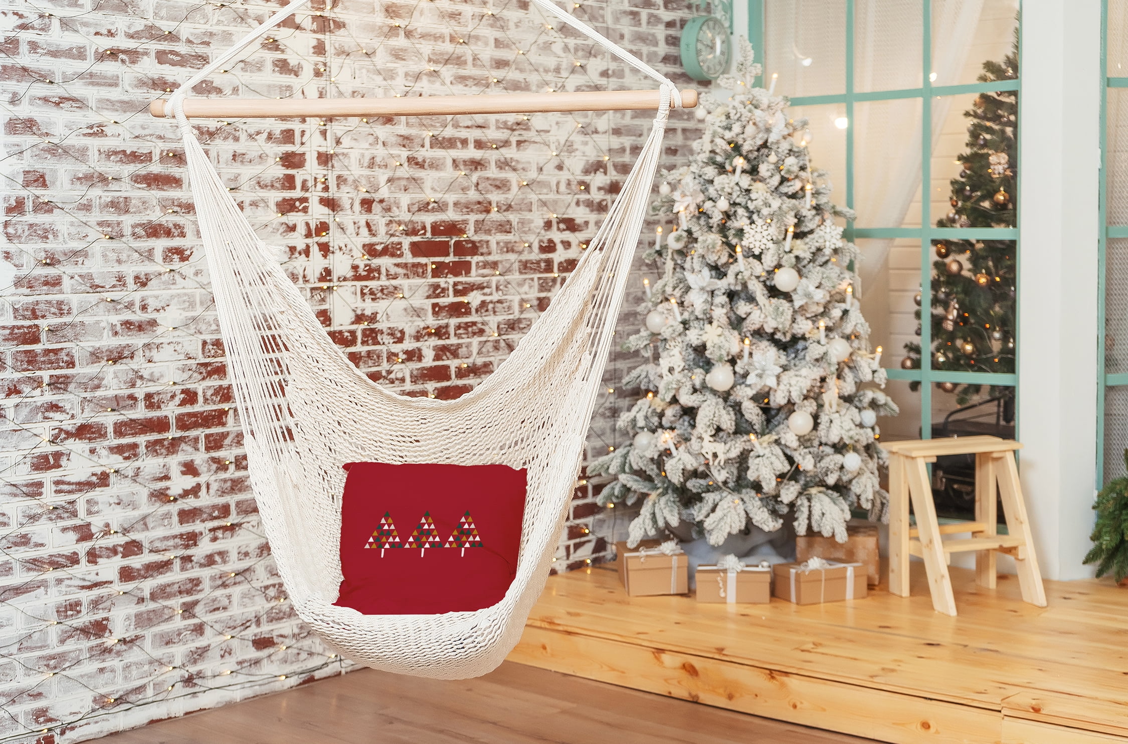 Simply Daisy Merry Red Colored Triangle Trees Christmas Soft Spun Polyester Indoor/Outdoor Throw Pillow, 20" x 20"