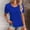 Blue, variant on Women's T Shirts, Scalloped Floral Lace Hollow Crochet U Neck Rhinestone Trim Short Sleeve Loose Elegant Dressy Casual Summer Work Tops, Blue M