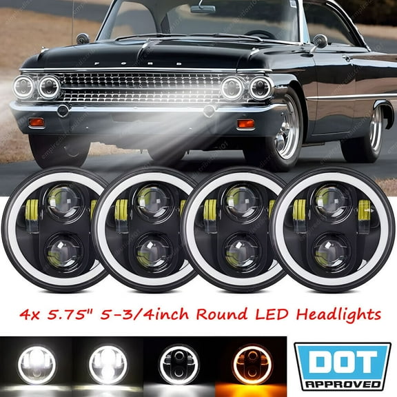 4x 5.75" 5-3/4inch Round LED Headlights High-Low Beam DRL for 1962-1974 Ford Galaxie 500