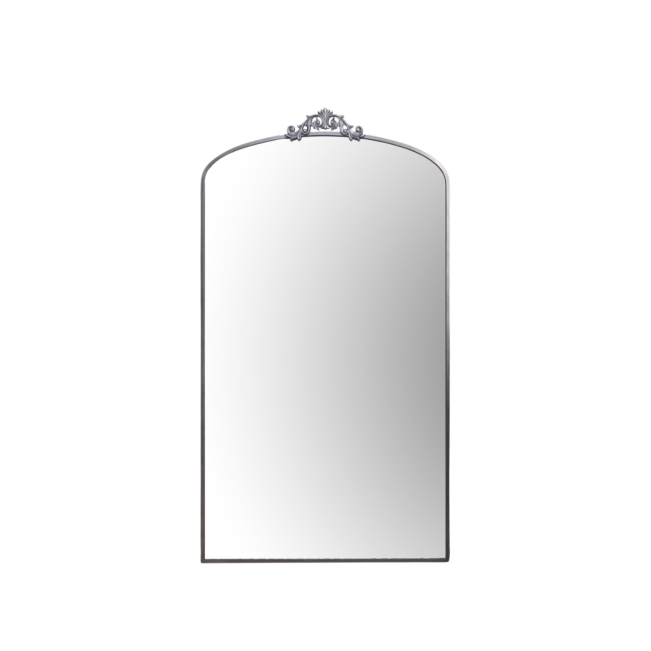 Noble House 36" Vintage Ornate Arched Full Length Floor Mirror, Oversized Metal Frame Dressing Mirror, Antique Silver