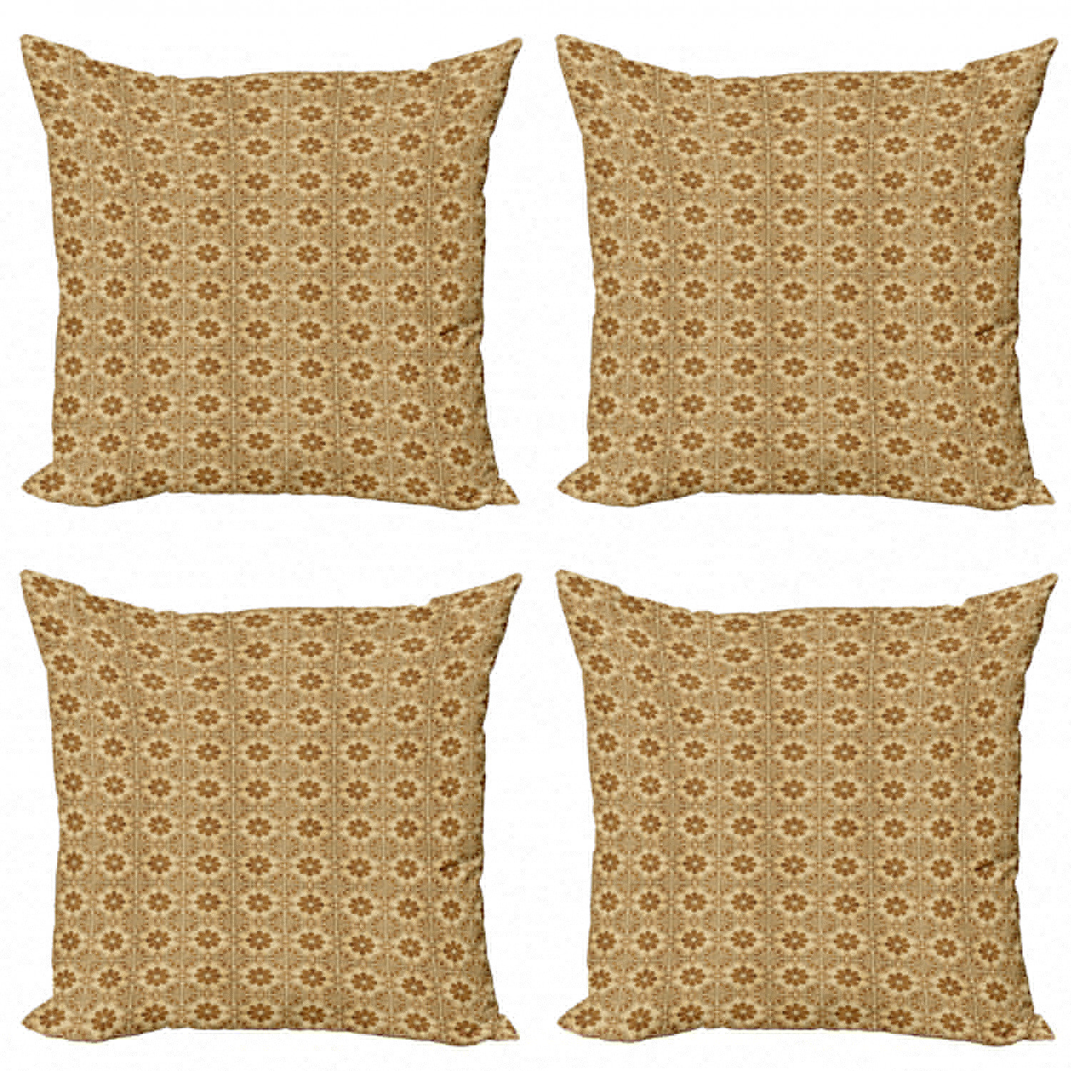 thumbnail image 1 of Ambesonne Retro Throw Pillow Cover 4 Pack, Oriental Geometric Flower, 20", Caramel Tan, 1 of 2