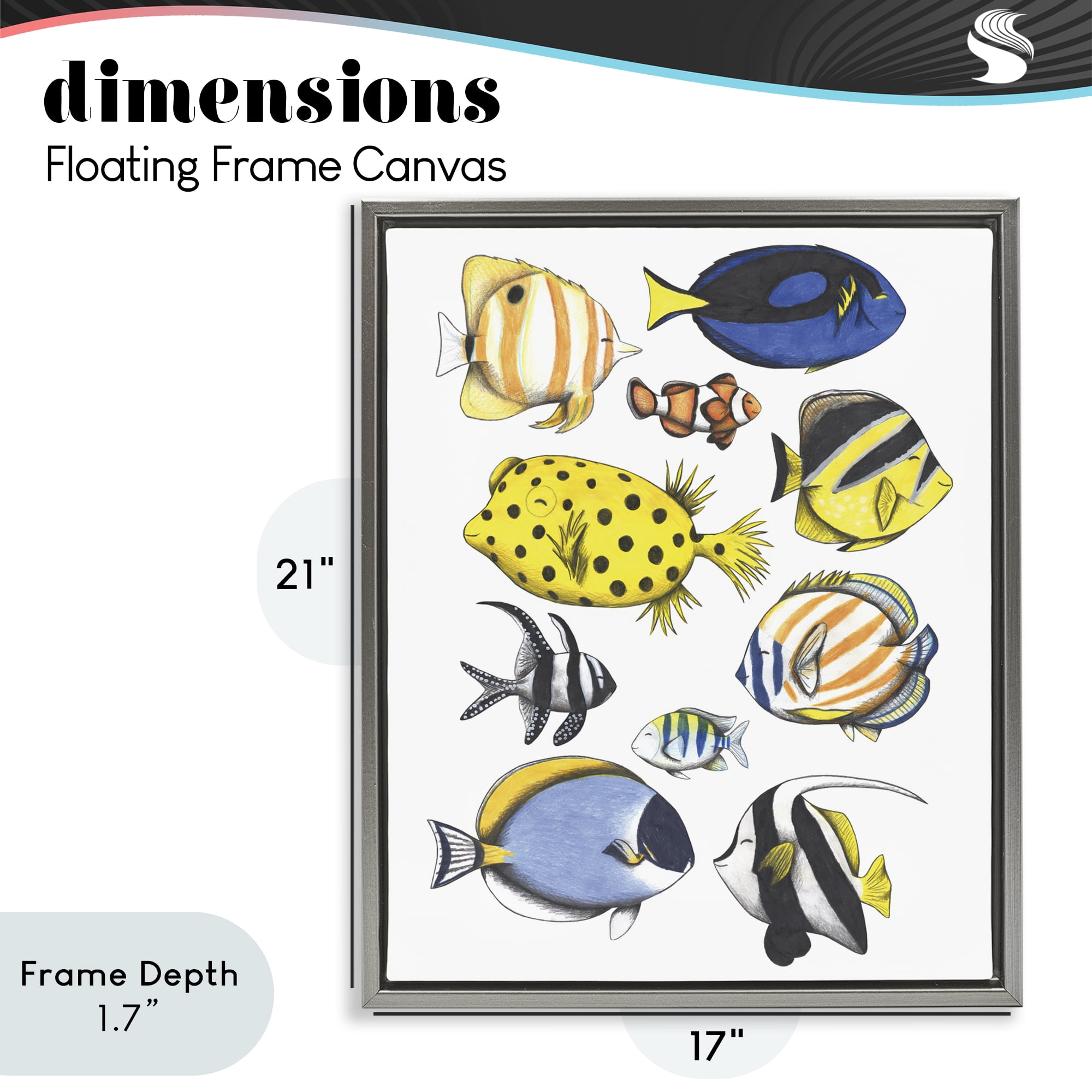 Stupell Industries Aquatic Fishes Collection Gray Framed Floater Canvas Wall Art, design by Cecilia Battaini