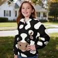 thumbnail image 3 of Uorisanigo Cow Print Girls Half Zip Pullover Sweatshirt Oversized Long Sleeve Pullover Top Outerwear No Hood Fashion Fall Spring Outfits Clothes Quarter Zipper Hoodies Athletic Tops, 3 of 7
