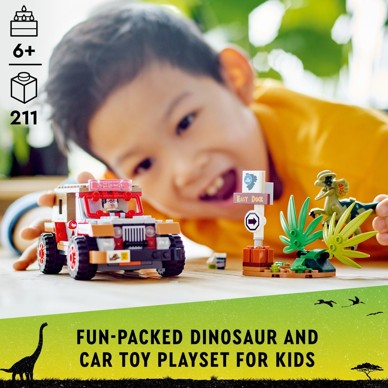 LEGO Jurassic Park Dilophosaurus Ambush Buildable Toy Set for Jurassic Park 30th Anniversary, Dinosaur Toy for Boys and Girls with Dino Figure and Jeep Car Toy; Gift Idea for Ages 6 and up, 76958