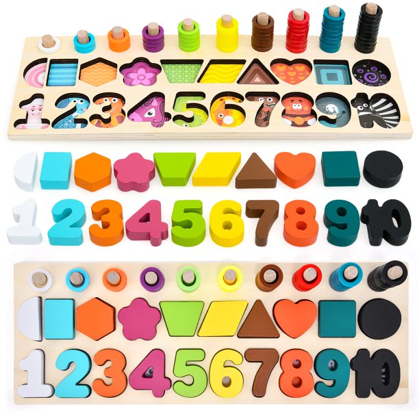 Wooden Number Puzzles for Toddlers Montessori Toys Color Shape Sorter