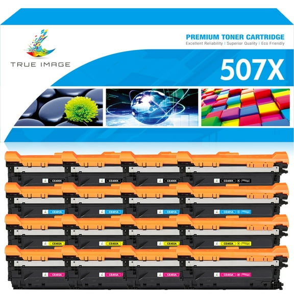 True Image 16-Pack Compatible Toner Cartridge for HP CE400X 507X Work with Enterprise 500 color M551dn M551xh MFP M575dn M575F M570dn Printer (4*Black,4*Cyan,4*Magenta,4*Yellow)