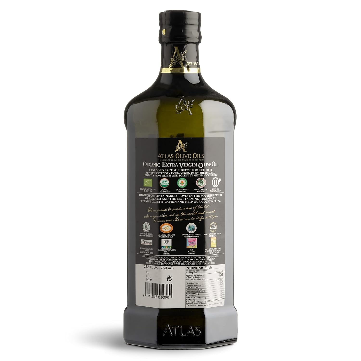 Atlas 750 ml Organic Cold Pressed Moroccan Extra Virgin Olive Oil, Polyphenol Rich, EVOO from Morocco, Newly Harvested Unprocessed by Atlas Olive Oils