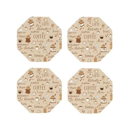 

Junzan Coffee Time Print Coasters for Drinks - Leather Coasters Set of 4 for Coffee Table for Housewarming/Kitchen/Bar/Decor-Octagon