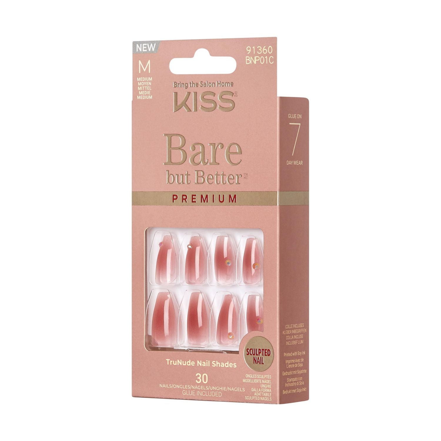 KISS Bare but Better Premium, Shine, Medium Coffin, 30 count., Shine