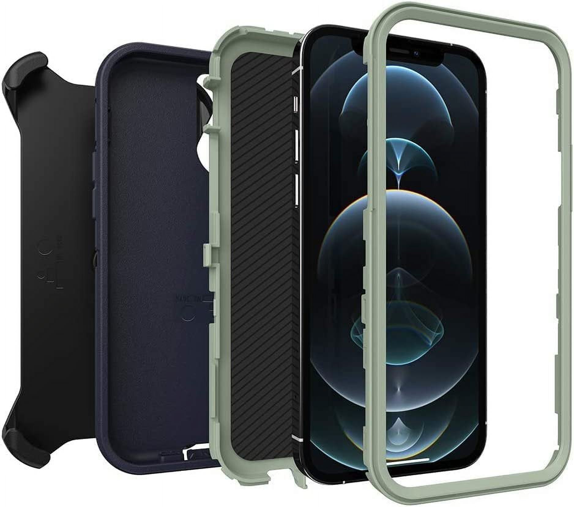 OtterBox Defender Series Screenless Edition Case for iPhone 12 & iPhone 12 Pro Only - Holster Clip Included - Non-Retail Packaging - Varsity Blues Sage/Blue