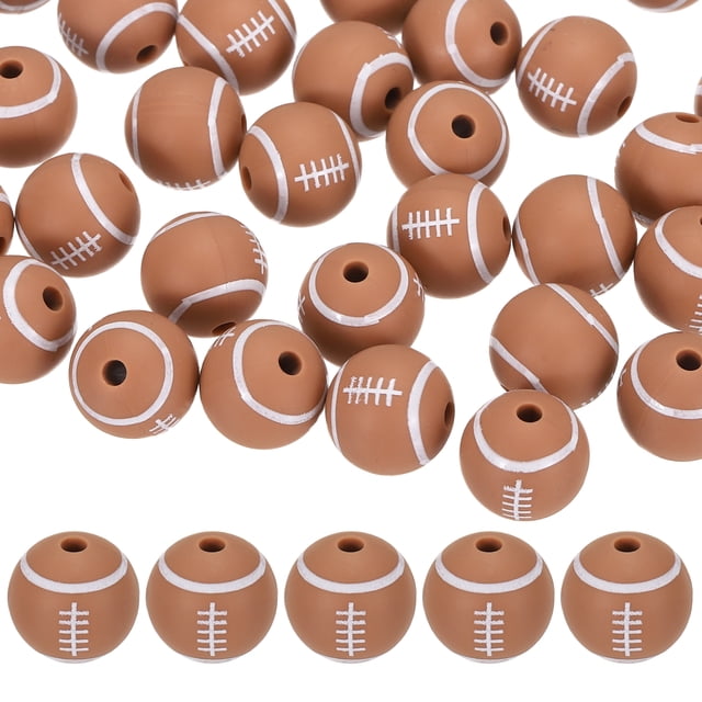 35-Pack Cuentas de Balón Deportivo 12mm Marrón Claro Redondas Sueltas de Goma Rugby para Manualidades/ Pulsera/ Collar