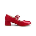thumbnail image 3 of BLISSFUL STEP Women's Shoes Patent Leather Block Heel Square Toe Double Ankle Strap Buckle Pumps Red 7, 3 of 7