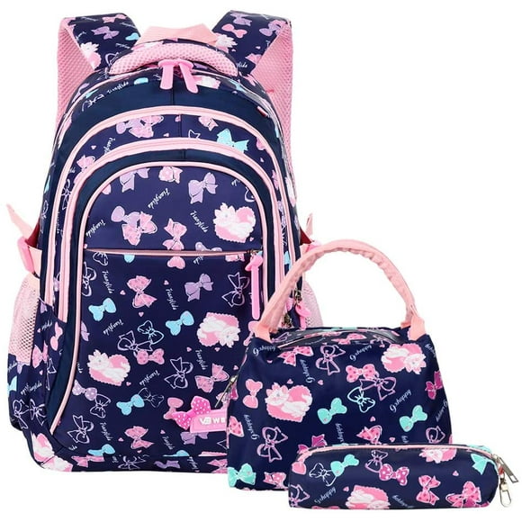 School bag, school backpack for girls, school bag, rucksack, children's daypack, 3 parts for school and leisure, dark blue