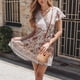 thumbnail image 2 of Vestido corto playero de verano con escote en V, estampado floral bohemio, volantes y vuelo para mujer, talla mediana, 2 of 5