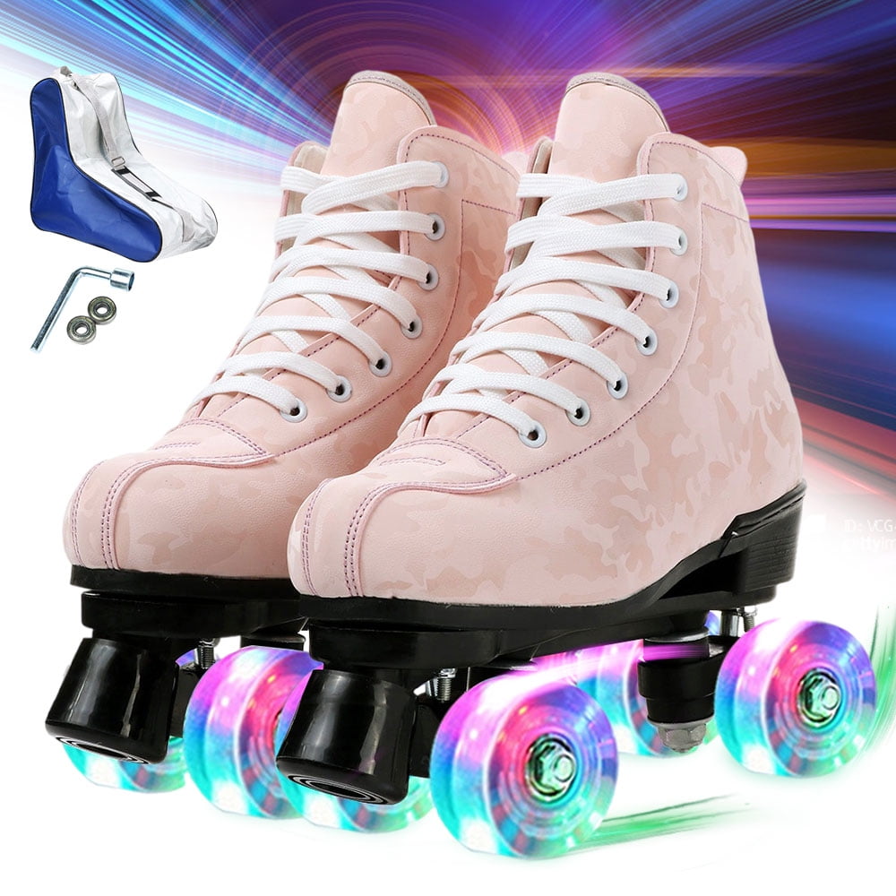 Roller Skates for Women Outdoor Double-Row High-Top Roller Skates for Girls Men with Shoes Bag Cozy Pu Leather Womens Roller Skates for Indoor 