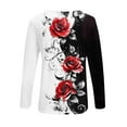thumbnail image 5 of TFEOQRY Women's Floral Print Top Half Zip V Neck Colorblock Long Sleeve T Shirt Casual Fall Fashion Pullover Black, 5 of 5