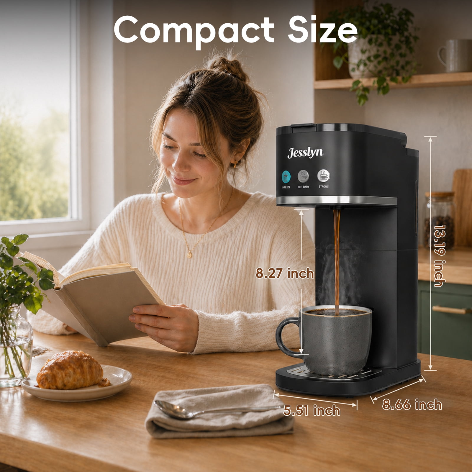 Jesslyn Single Serve Coffee Maker: Coffee Machine Compatible with K Cup Capsules & Grounds, Black