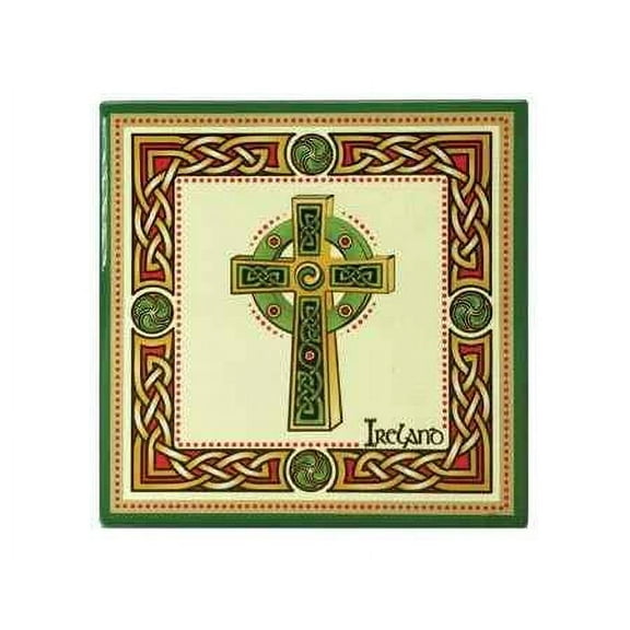 Royal Tara Celtic Cross Ceramic Coaster Tabletop Protection Square, Irish Traditional Design, Heat-Resistant, Suitable for Drinks Decor Bar Table