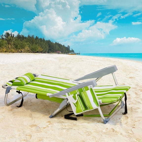 63*65*82cm Short Oxford Cloth Silver White Aluminum Tube Bearing 100kg Beach Chair Green Stripes