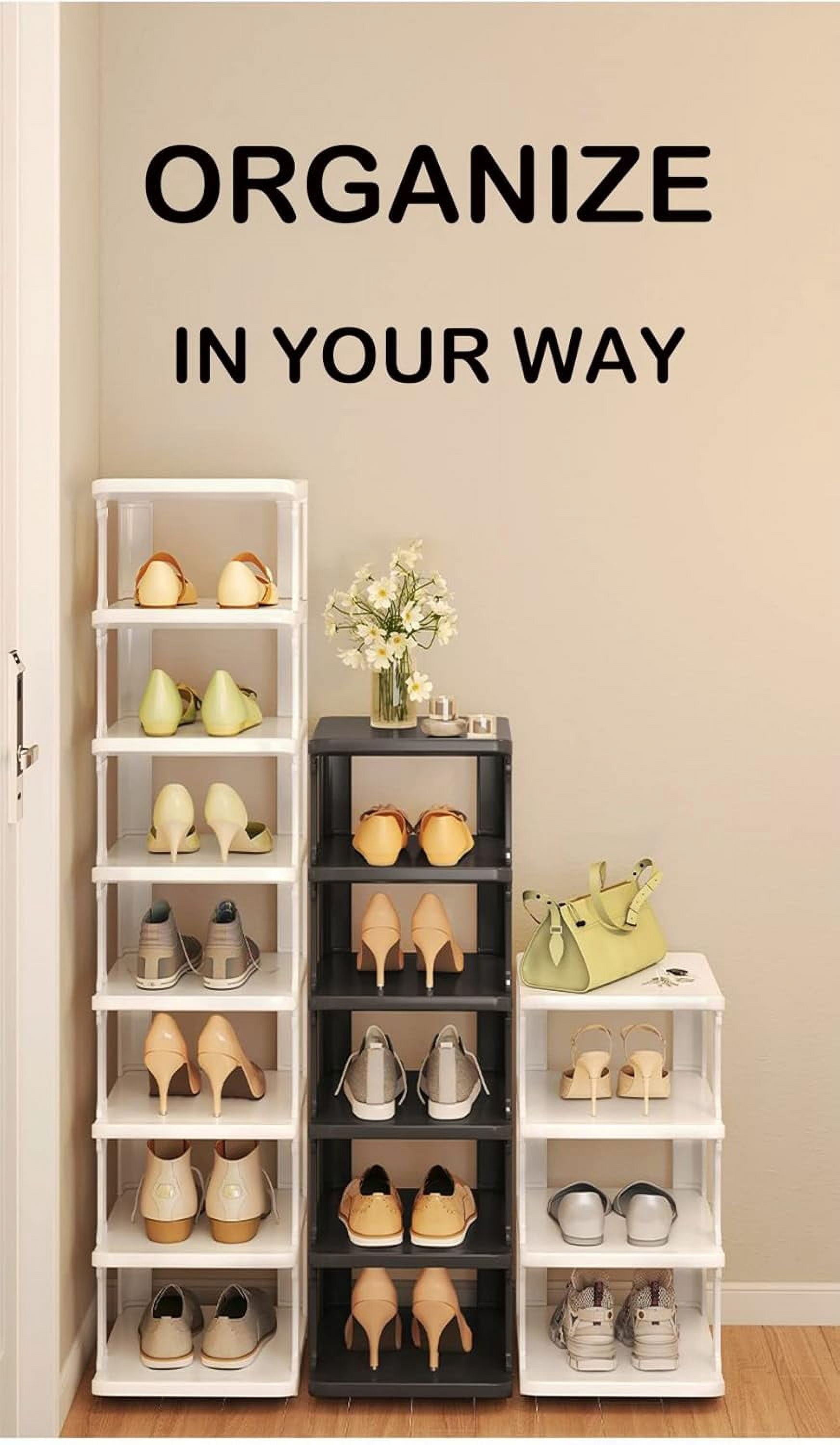 Tall Shoe Rack Narrow Vertical Shoe Rack Skinny Shoe Tower Small Corner Shoe Organizer (3-layer)