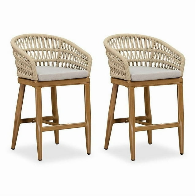 PURPLE LEAF 24" Counter Height Bar Stools Chair Set of 2, Modern Upholstered Patio Bar Stool with Backrest for Indoor and Outdoor, Kitchen Island, Teak