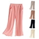 thumbnail image 5 of Odeerbi 1-10 Años Niñas Hielo Seda Pantalones Acampanados Lechuga Recortar Pantalones Pantalón Lindo Color Sólido Transpirable Pantalones, 5 of 5
