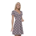 thumbnail image 1 of Women’s A Line Skull Summer Dress, Retro Triangle Arrangement, Cross Wrap V Neck, 6 Sizes, by Ambesonne, 1 of 2