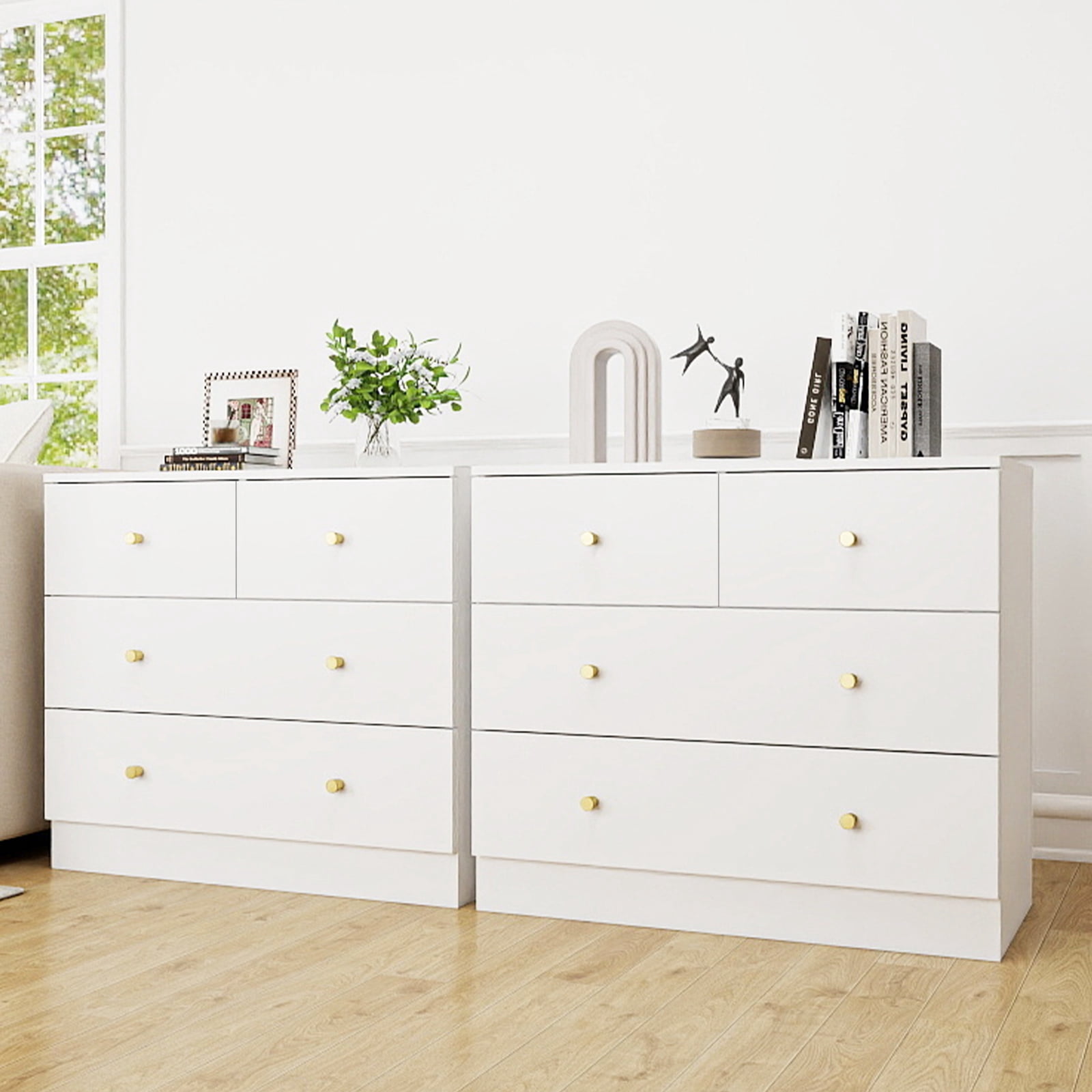 GVN Bedroom Dresser, Chest of Drawers, Modern Simple 4-Drawer Dresser for Bedroom, Living Room, White
