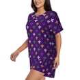 thumbnail image 2 of Bixox Women's Purple Mardi Gras Printed Pajama Set 2 Piece Lounge Set Top and Shorts Soft Pajamas, Shorts with Pockets, 2 of 7