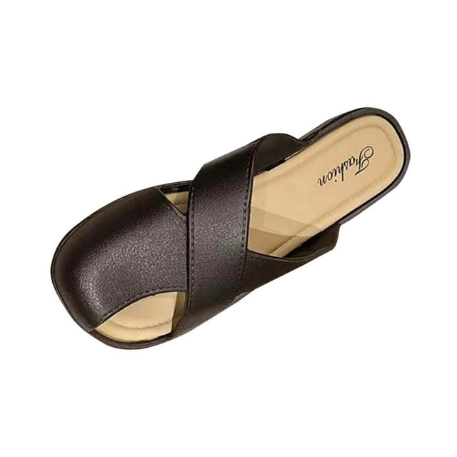 Flat Sandals for Women, Baotou Fish Mouth Style, PVC Upper, Slip-On Design, Apricot Beige Color, Spring Summer Outdoor Wear