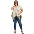 thumbnail image 2 of DARING DIVA Women's Plus Size V Neck Short Sleeve Asymmetric Hem Babydoll Top 2X Apricot, 2 of 5