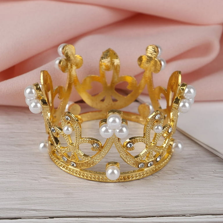 Mini Gold Crown Princess Topper Crystal Pearl Tiara Hair Valentine's Day Gift